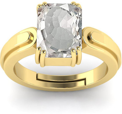 Pranjal Gems Original 14.25 Ratti White Sapphire Pukhraj Gem Stone Ring With leb certificate Brass Sapphire Ring