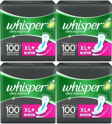 Whisper Ultra nights XL+ wings ( 15+15+15+15 pads ) Sanitary Pad  (Pack of 60)