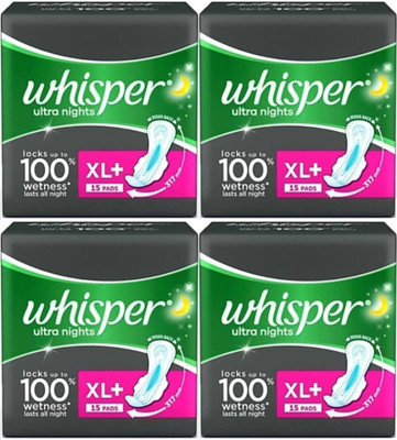 Whisper Ultra nights XL+ wings ( 15+15+15+15 pads ) Sanitary Pad (Pack of 60)