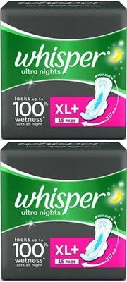 Whisper Ultra nights XL+ wings ( 15+15 pads ) Sanitary Pad (Pack of 30)