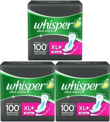 Whisper Ultra nights XL+ wings ( 15+15+15 pads ) Sanitary Pad  (Pack of 45)