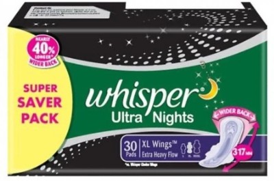 Whisper Ultra Nights XL wings ( 30 pads ) Sanitary Pad  (Pack of 30)