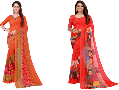 Divastri Printed Daily Wear Georgette Saree(Pack of 2, Gold)