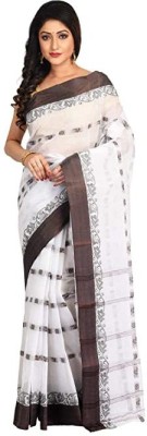 kisnabutick Printed Assam Silk Art Silk Saree(White, Brown)