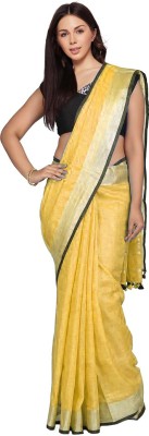 govind handloom Woven Bhagalpuri Cotton Linen Saree(Yellow)