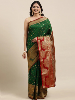 Pandadi Saree Printed Banarasi Cotton Silk Saree(Green)