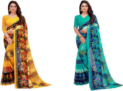 Saadhvi Floral Print Daily Wear Georgette Saree(Pack of 2, Multicolor)