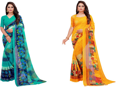 Saadhvi Floral Print Daily Wear Georgette Saree(Pack of 2, Multicolor)