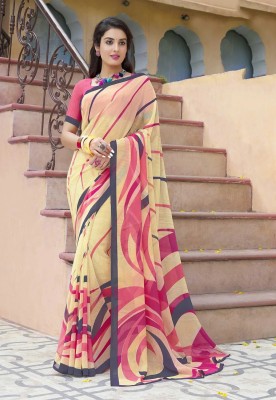 Uveeka Floral Print Daily Wear Georgette Saree(Yellow)