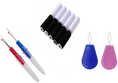 Crafts Haveli 3 Items Combo : 2 Seam Ripper, 2 Needle Threader & 10 B/W Thread Spool Sewing Kit