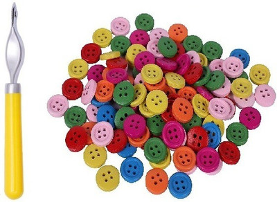 Kunfaya 1 Tracing Wheel + 50Pc Round Ring with 4 Holes Buttons Sewing Kit