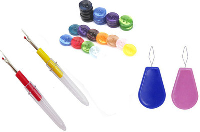 Crafts Haveli 3 Items Combo : 2 Seam Ripper, 2 Needle Threader & 20 Multicolor Button Sewing Kit