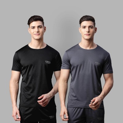 VIMAL JONNEY Solid Men Round Neck Black, Grey T-Shirt