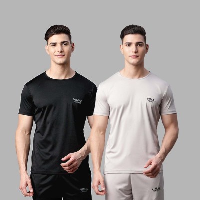 VIMAL JONNEY Solid Men Round Neck White, Black T-Shirt