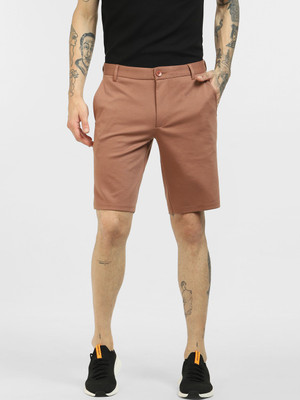 JACK & JONES Solid Men Brown Casual Shorts