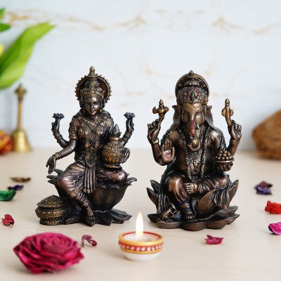 shyam antique creation Laxmi Ganesh Murti|Marble Finish Laxmi-Ganesha Statue for Pooja Room Decorative Showpiece  -  17.5 cm(Polyresin, Polyresin, Brown)