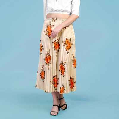 DISHWA FASHION Floral Print Women Pleated Multicolor Skirt