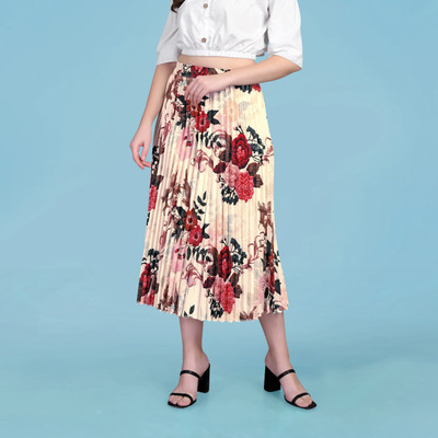 DISHWA FASHION Floral Print Women Pleated Multicolor Skirt