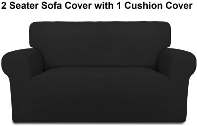 lukzer Polyester Plain Sofa Cover(Black Pack of 1)