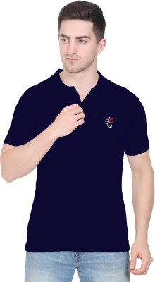 CHIRKUT Embroidered Men Polo Neck Blue T-Shirt