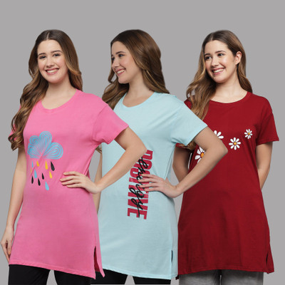 ZEPPI Printed Women Round Neck Multicolor T-Shirt