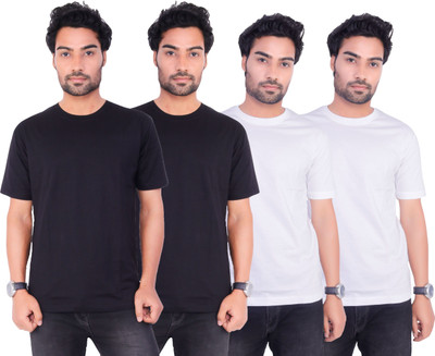 CLUESSTYLE Solid Men Round Neck White, Black T-Shirt