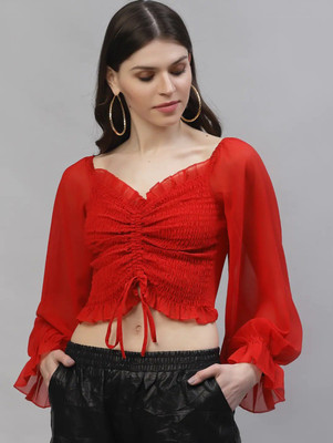 mam and you Casual Self Design Women Black Top
