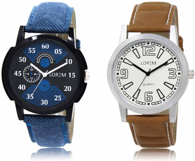 LOREM Set Of 2 Casual Round Men Watches Synthetic Leather Analog Watch  - For Men
