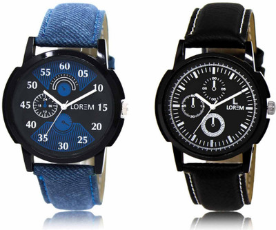 LOREM Set Of 2 Casual Round Men Watches Synthetic Leather Analog Watch  - For Men