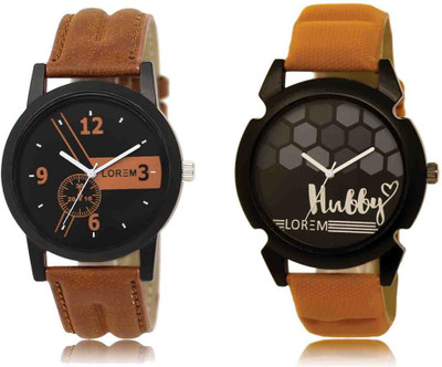 LOREM Set Of 2 Casual Round Men Watches Synthetic Leather Analog Watch  - For Men