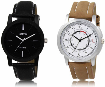 LOREM Set Of 2 Casual Round Men Watches Synthetic Leather Analog Watch  - For Men