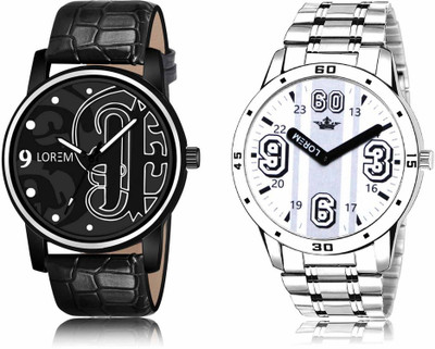 LOREM Set Of 2 Casual Round Men Watches Synthetic Leather And Stainless Steel Analog Watch  - For Men