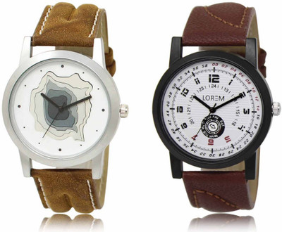 LOREM Set Of 2 Casual Round Men Watches Synthetic Leather Analog Watch  - For Men