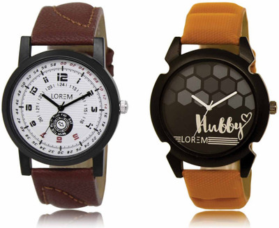 LOREM Set Of 2 Casual Round Men Watches Synthetic Leather Analog Watch  - For Men