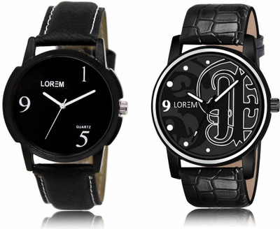 LOREM Set Of 2 Casual Round Men Watches Synthetic Leather Analog Watch  - For Men