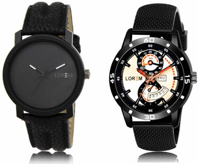 LOREM Set Of 2 Casual Round Men Watches Synthetic Leather Analog Watch  - For Men