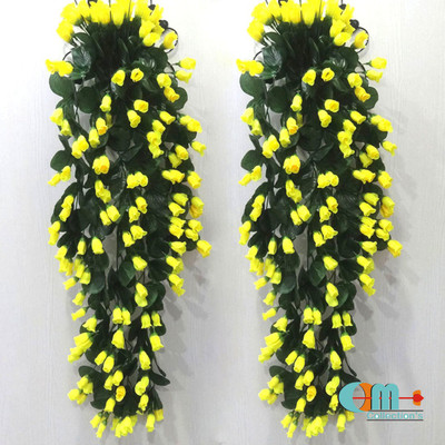 OM COLLECTIONS Artificial Creepers hanging flower Yellow Rose Artificial Flower  with Pot(34 inch, Pack of 2, Vine & Creepers)