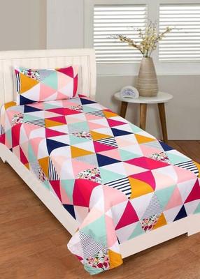 masn 250 TC Polycotton Single Geometric Flat Bedsheet(Pack of 1, Multicolor)