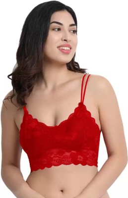 ComfyStyle Women Padded Lace Padded Bra Women Bralette Heavily Padded Bra(Red)