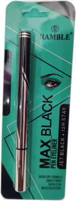 Ramble Max Black Eyeliner | Jet Black | Pack of 1 | 2 ml(Silver)