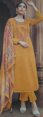 scope creations Silk Blend Embroidered Salwar Suit Material