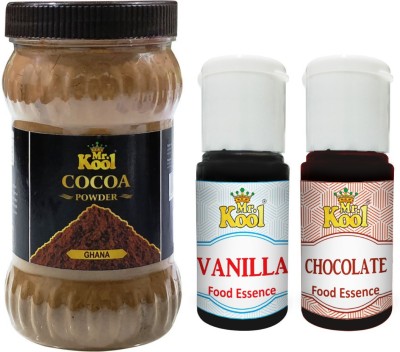 Mr.Kool Premium Natural Special Ghana Cocoa Powder 300g for Cake Baking | Chocolate Cookie | Choco Shakes | Food Essence Vanilla, Chocolate Flavors 20ml Each Combo Pack Of 2 Essence for Cake, Cookies, Ice Cream, Sweets (40ml) |340G Combo | Combo(GHANA COCOA POWDER 300G, vanilla essence 20ml, CHOCOLA