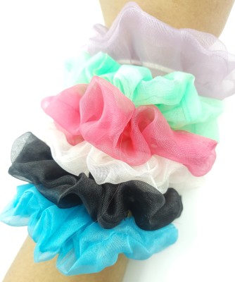 Karki Fusion 6Pcs Shiny Organza scrunchies Hair Ties for Women Girls (Multi Color)(Pack of 6) Rubber Band(Multicolor)