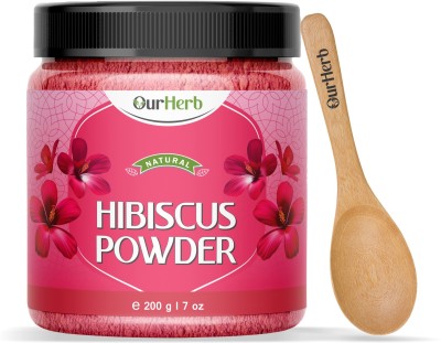 OurHerb Pure & Natural Hibiscus Powder for Skin & Hair with Wooden Spoon - 200g | 7 Oz(200 g)