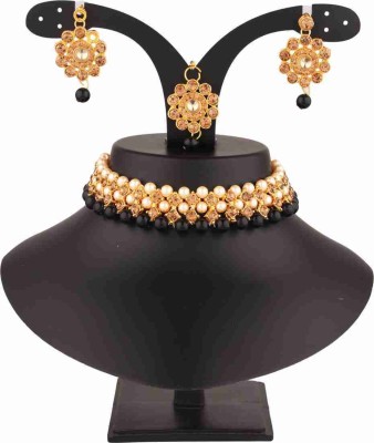 Dewasi Imitation Alloy Gold-plated Black Jewellery Set(Pack of 1)