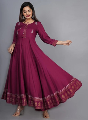 JAYANSHU ENTERPRISES Women Embroidered Anarkali Kurta(Purple)