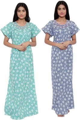 PALIVAL Women Nighty Set(Blue, Green)