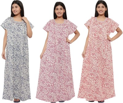 PALIVAL Women Nighty Set(Blue, Red, Pink)