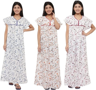 PALIVAL Women Nighty Set(Blue, Red, Maroon)