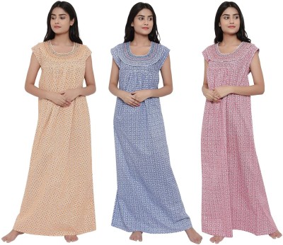 PALIVAL Women Nighty Set(Blue, Red, Yellow)